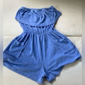 VNTG 80s Gloria’s Fashions Blue Terry Cloth Romper Jumpsuit Made in USA Plus 2XL